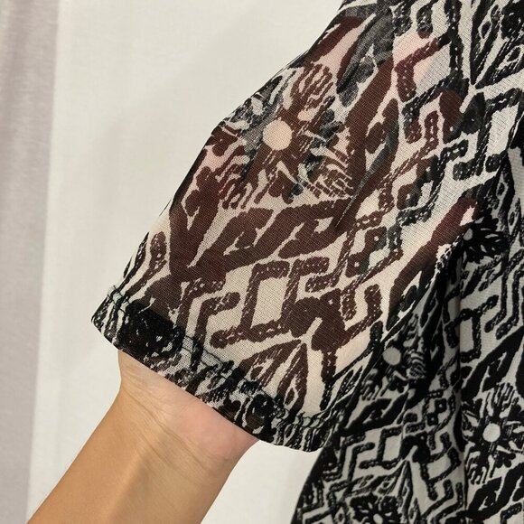 INC International Concepts 1X Black White Artsy Mesh Stretch Embellished Blouse - Picture 7 of 11